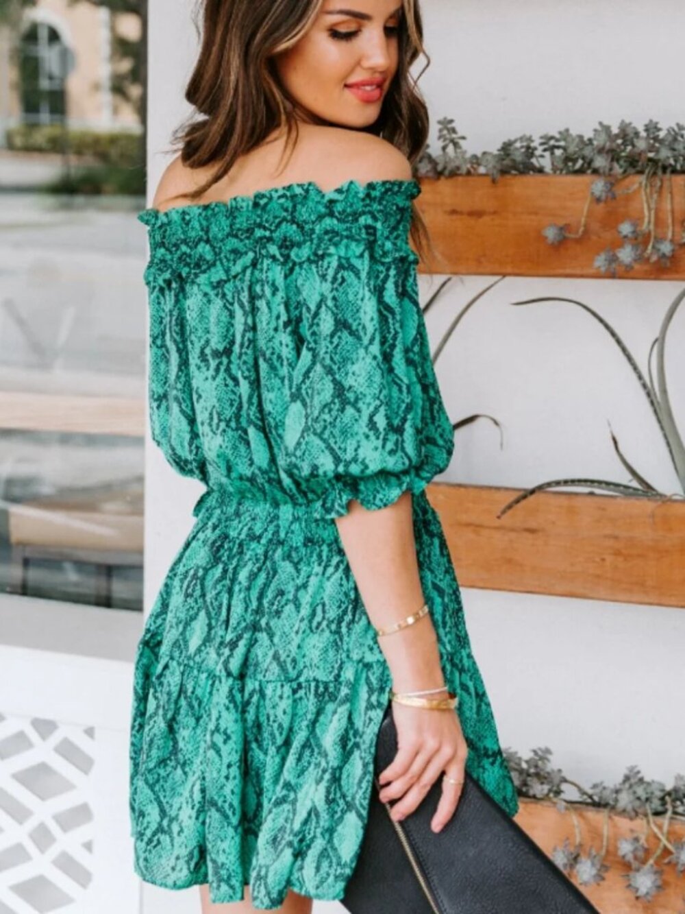 DO+BE Snakeskin Print Off The Shoulder Dress size M